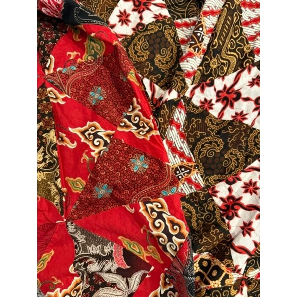Handmade Batik Patchwork dual side Quilt Red Indonesian Artisan unlined 69X95